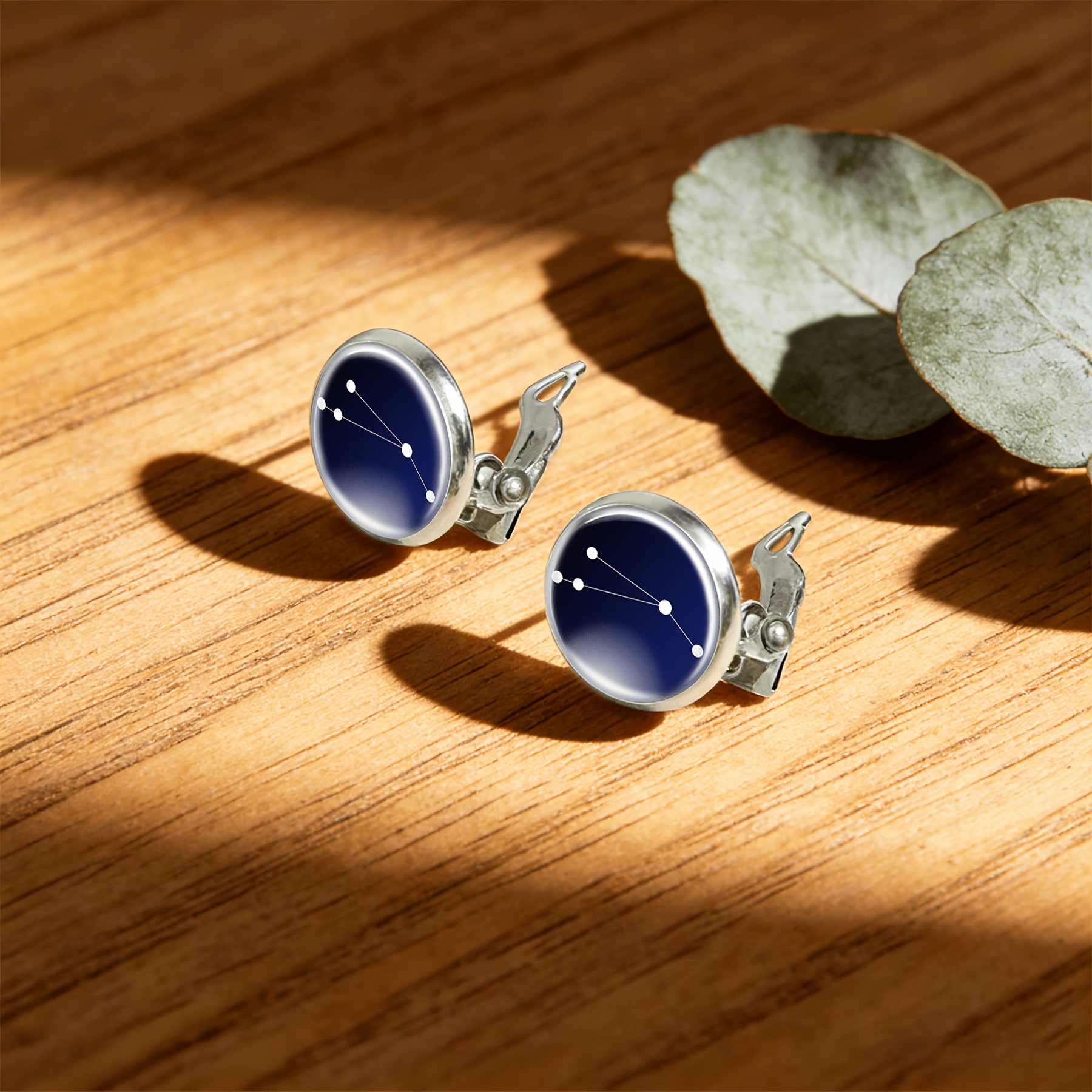 2pc No-Piercing Round Glass Earrings Set, Modern Dot Design