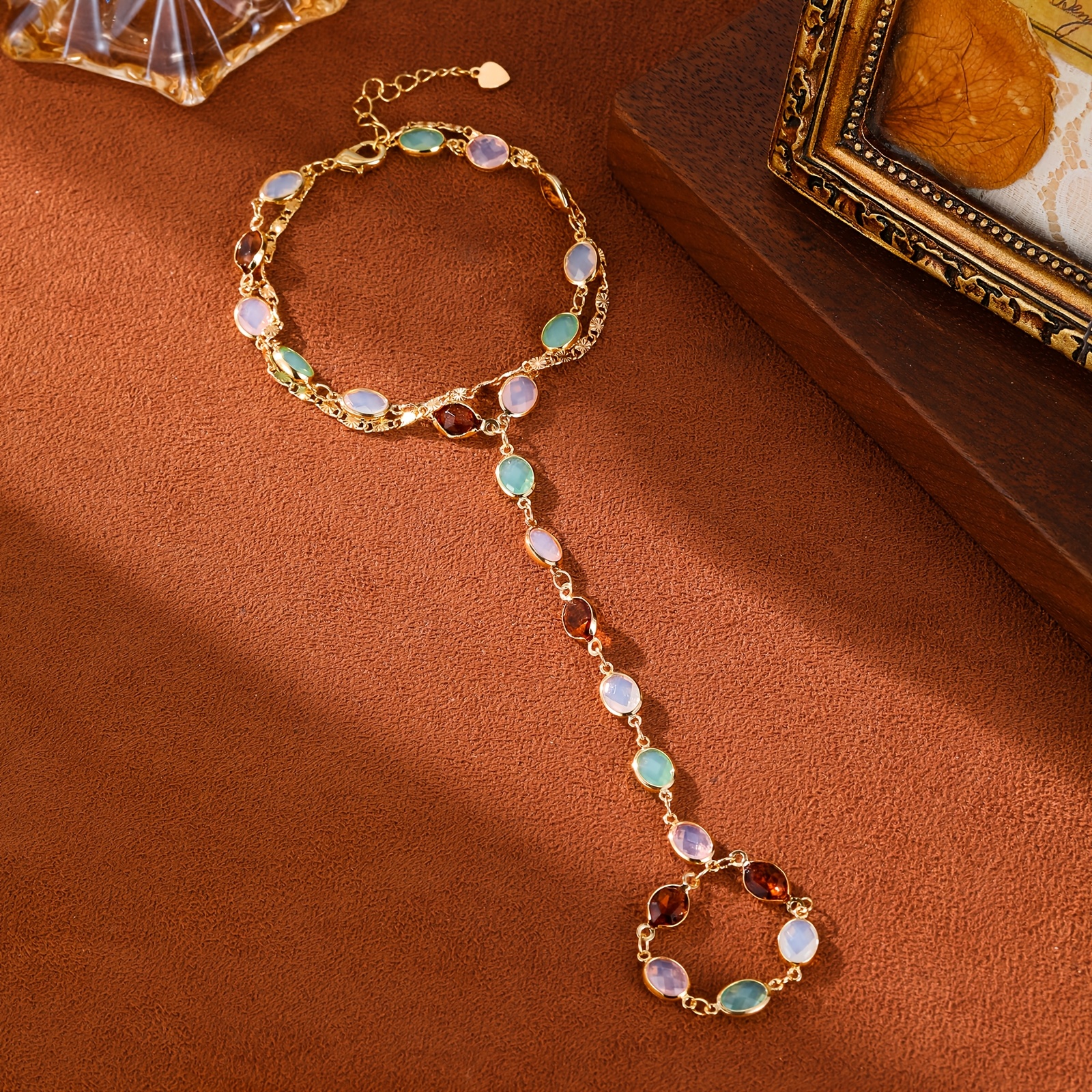 TEMU Fivllcrr Is A Vintage-style Women's Fashion Bracelet Featuring Colorful Resin Gems That Are Hypoallergenic, Perfect For Spring And Summer . It