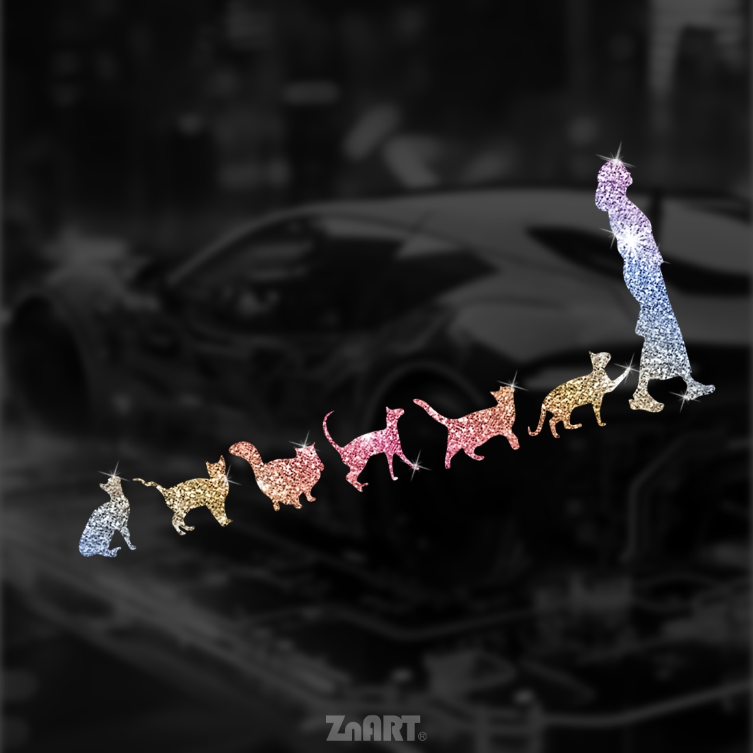 Image of 1pc Vinyl Glitter Sticker, Self-adhesive Paper Sticker For Ladies Cat For Cars, Trucks, Walls, Laptops. Shiny Stickers To Any Flat , Are Easy To Remove, Leave No Sticky Residue, And Can Only