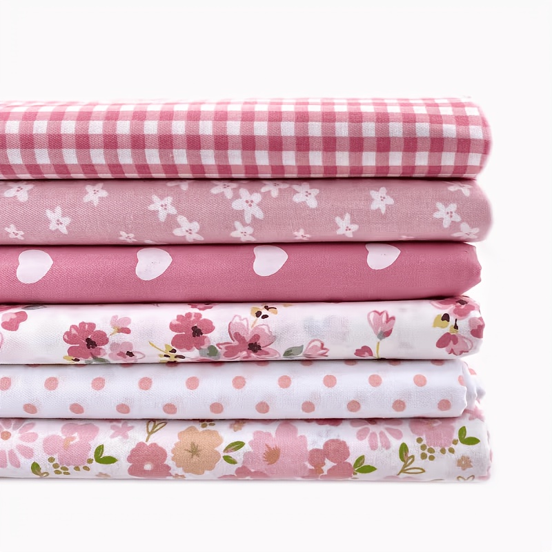 TEMU 6 pezzi di tessuto rosa festivo pretagliato! Stampa primaverile + a quadri con , facile da per principianti per decorazioni / quilting / cucito