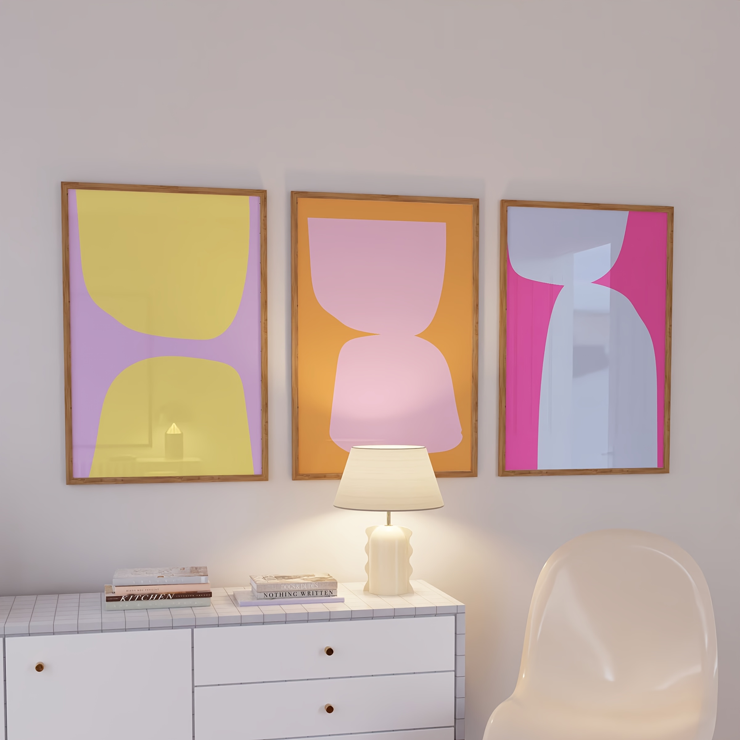 TEMU Póster en sin 2D , 2D , 3 piezas, moderno, Póster abstracto geométrico colorido naranja rosa, Pintura en de pared, Decoración de pared para