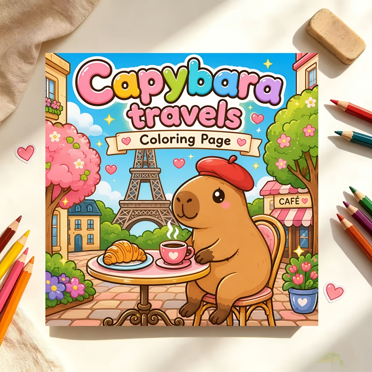 TEMU 1pc Capybara Travel Theme Coloring Book, 24 Pages Of Warm And Cute Patterns, Depicting A Group Of Adorable Capybaras' And Cute Daily Routines,
