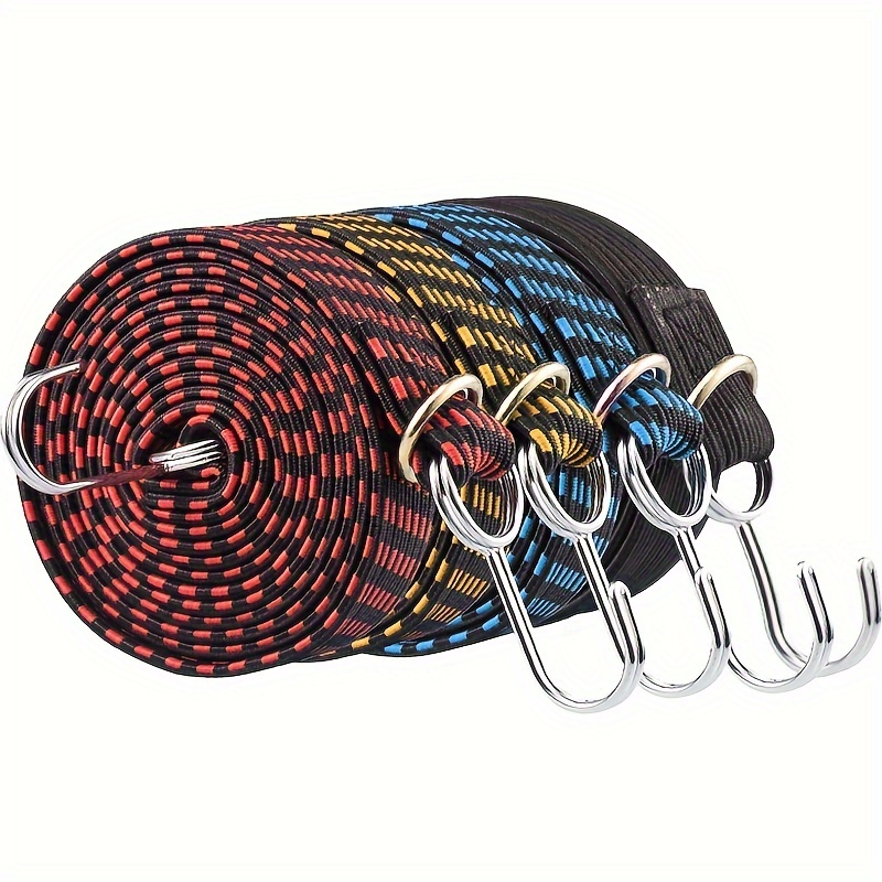 TEMU 4pcs 100cm Length 3cm Width Elastic Bungee Cord Heavy Duty Luggage Bungee Cord Anti-slip Flat Elastic Rope For Motorcycle Bicycle