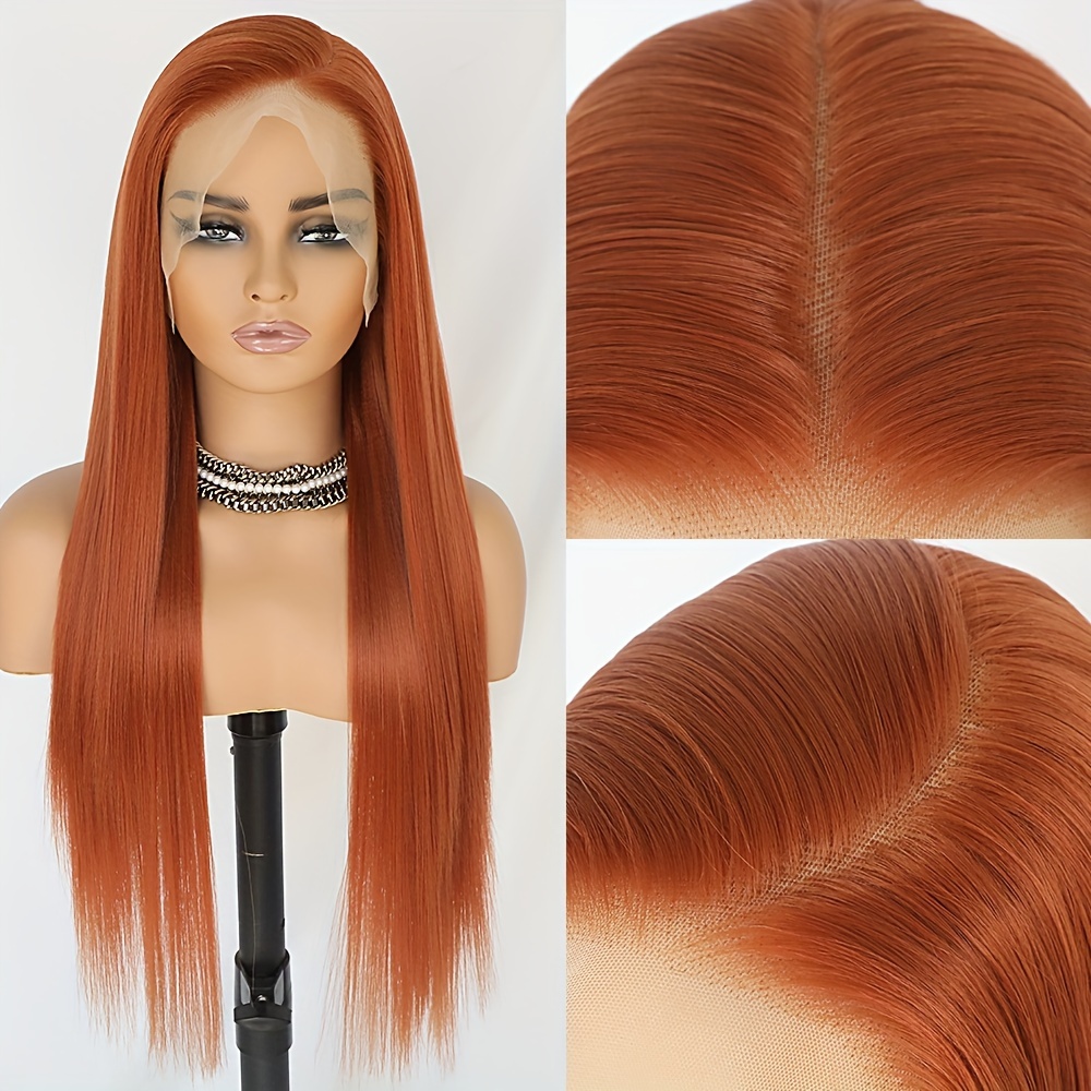 

24 Inch Lace Front Wigs Ginger Orange Hair Long Straight 13x3 Synthetic Lace Front Wig For Women Daily And Cosplay Use