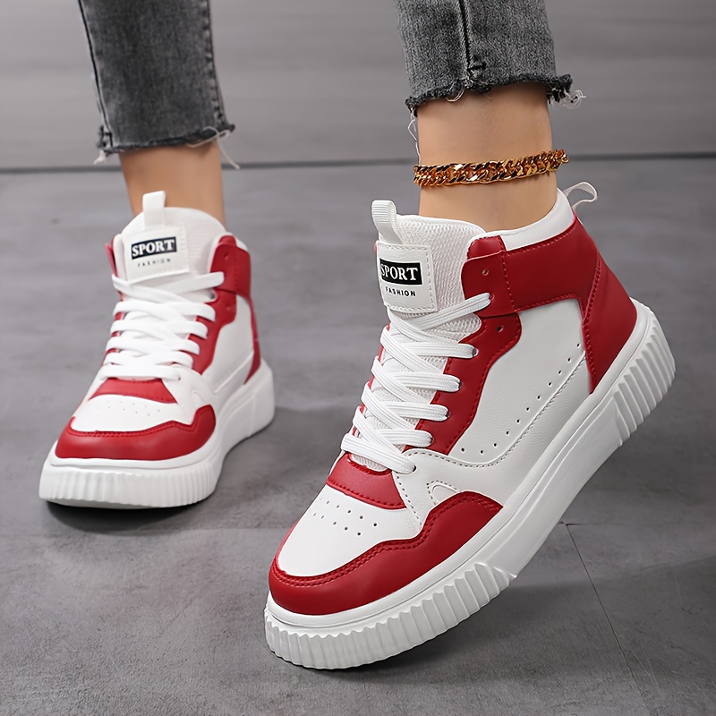 Women'S Four-Color Patchwork Design Mid-Top Sneakers, Lightweight EVA Sole with PU Upper - Breathable Fabric Lining, Round Toe Suitable for Street Style And Casual Wear (Spring/Summer Style), Fashionable Sneaker Style | Comfortable Casual Shoes