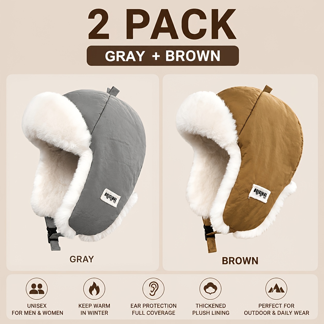 Unisex Winter Trapper Hat, Thick Windproof Pilot Ushanka Hat