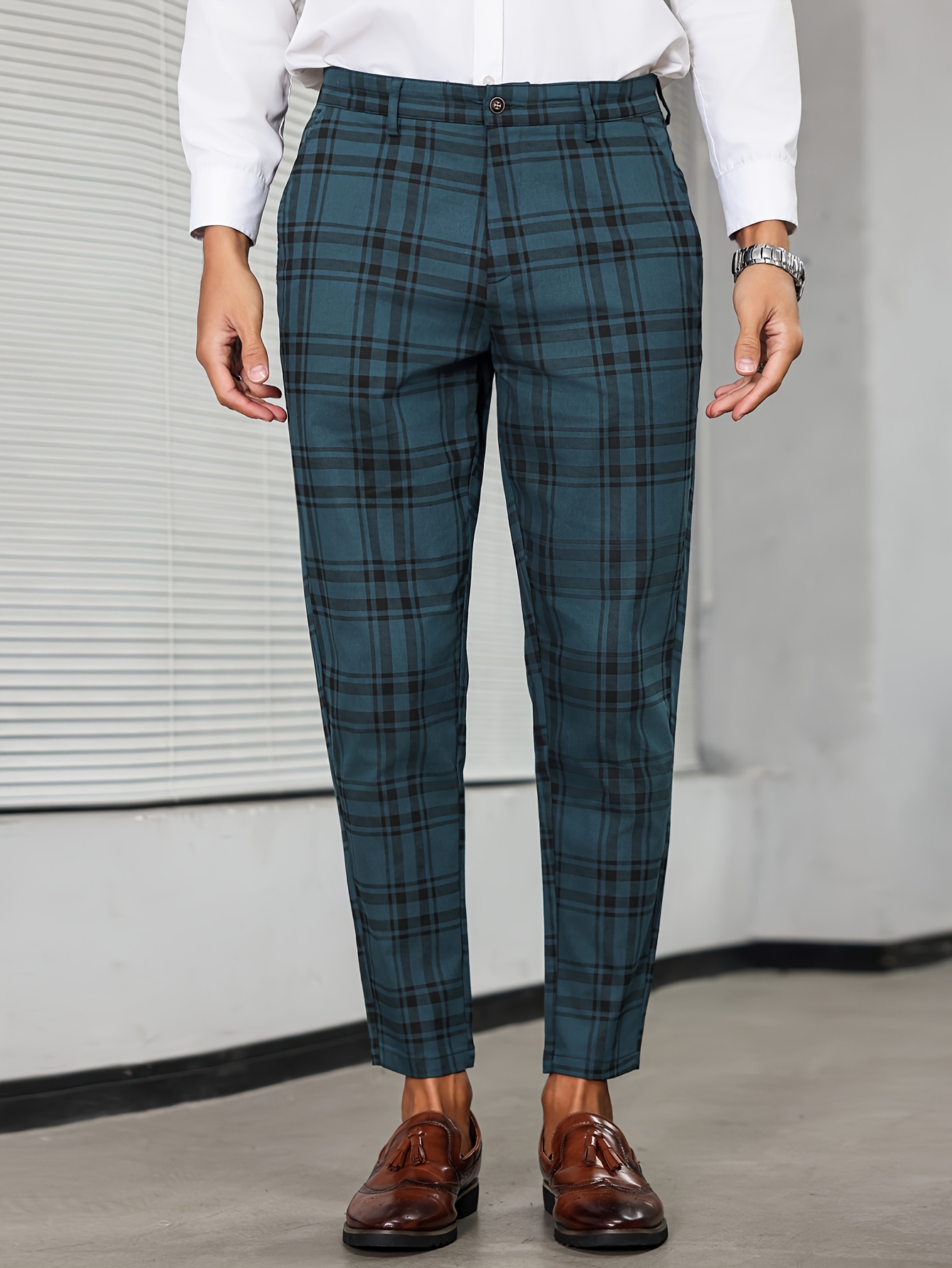 princess polly baby blue dress Cobalt Blue Windowpane Flat-Front Stretch Cigarette Pants