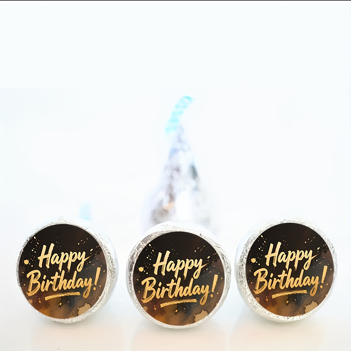 Image of 120 Golden Happy Birthday Stickers, Suitable For Party Favors, Decorations, And Gift Wrapping—small Candy Label Paper With Dark Background, Elegant Birthday Party Decoration (english Version)