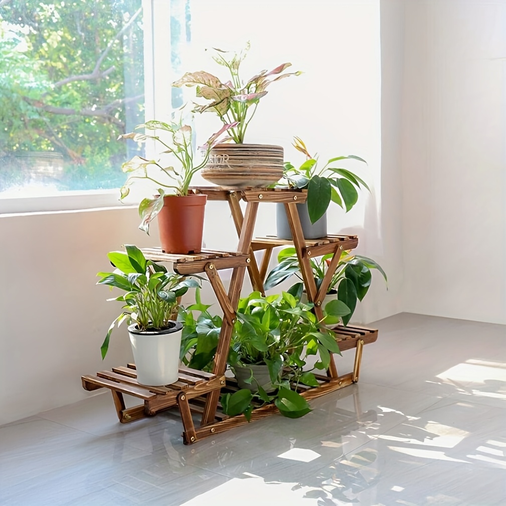 Temu Unho Heavy Duty Plant Stand - Large Space-Saving , Wood Construction, Indoor/Outdoor Use, Holds 17.6Lb & 11Lb/Shelf - For Houseplants,-image