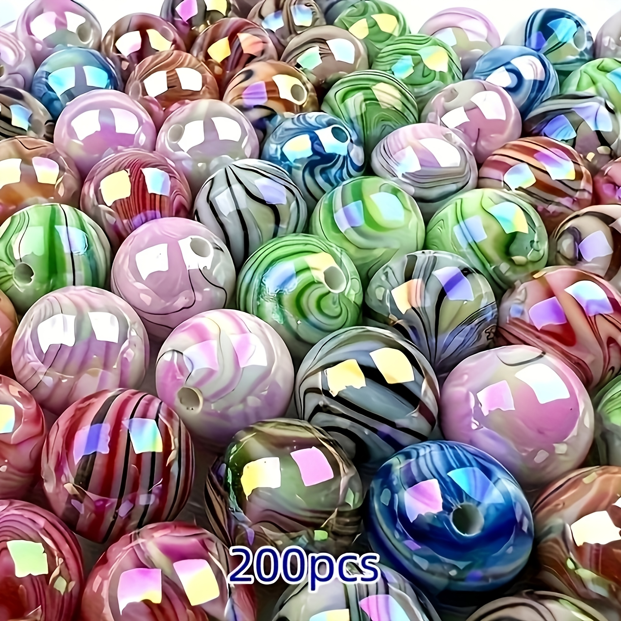 E-shop 200 Stück 8mm Multicolor Holzmaserung Oberfläche Acrylperlen, Plating, Bunte Streifen, Holzmaserung, Muster Geeignet für Schmuck Handgemachte