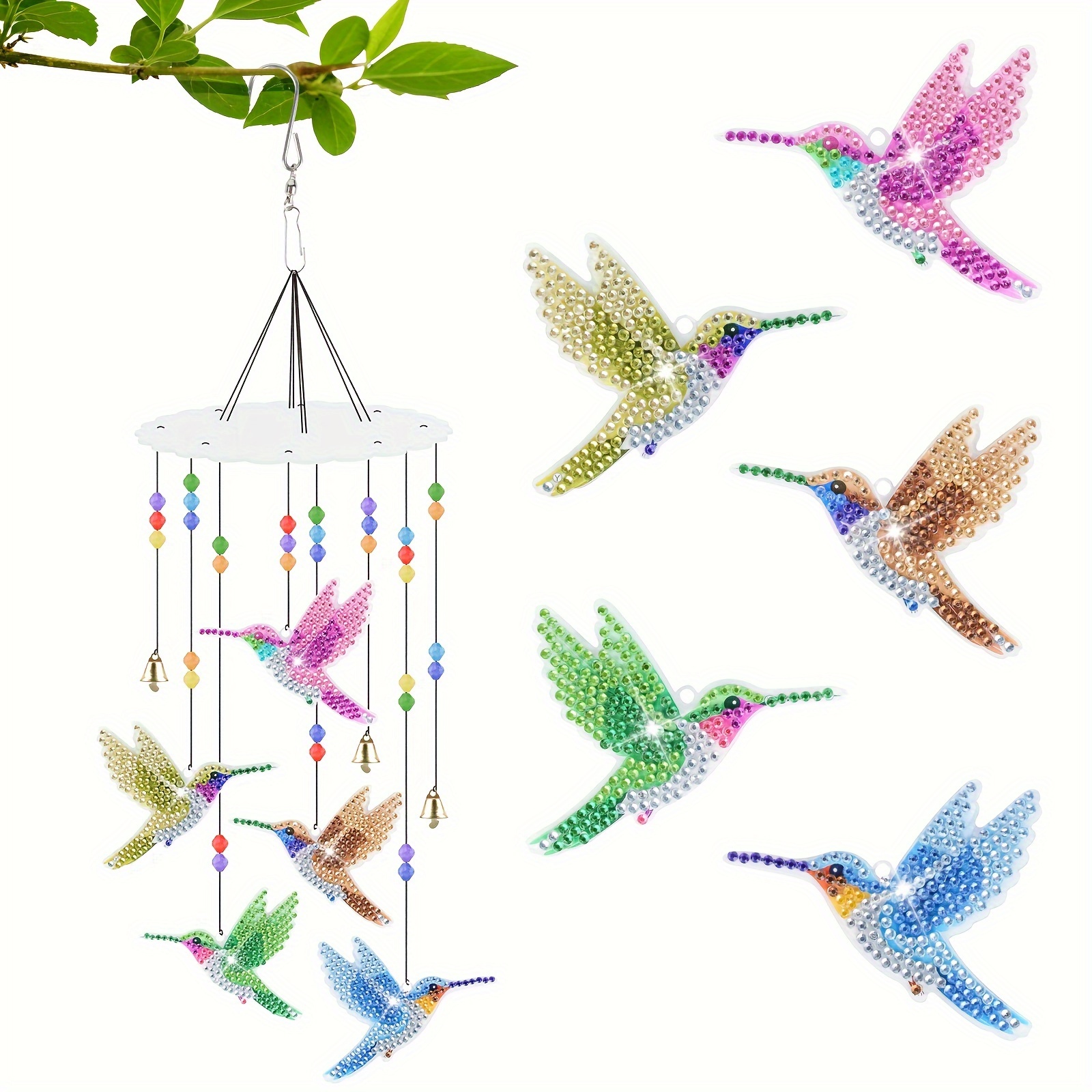 

Diamond Art Painting Wind Chimes Diy Diamond Art Kits For Adults Double Sided 5d Hummingbird Ornament Crafts Hanging Diamond Chime For Home Yard Garden Window Tree Decor