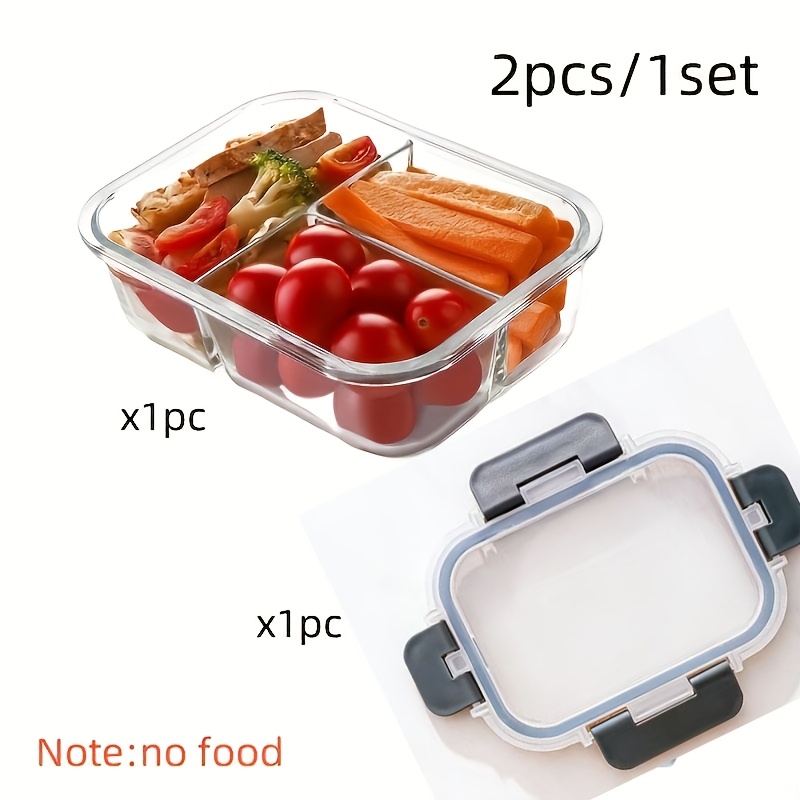 TEMU Boîte Bento en Verre à Trois Couches de 32,46 oz avec Couvercle - Compatible Micro-ondes et Lave-vaisselle, Solution de Conservation Alimentaire