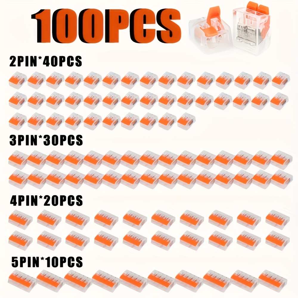 E-shop 100-tlg. -Steckverbinder-Set, transparente kompakte Spleißverbinder, inklusive 2-fach/3-fach/4-fach/5-fach Schnellanschlussklemmen