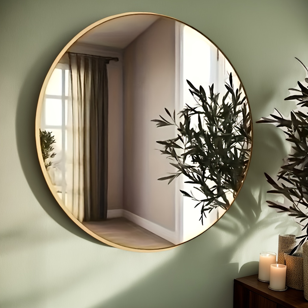 elegant round frameless bathroom mirror unique wall mounted design stainless   artistic   ideal for makeup home decor vanity accessory modern bathroom decor stainless   bathroom decor and accessories