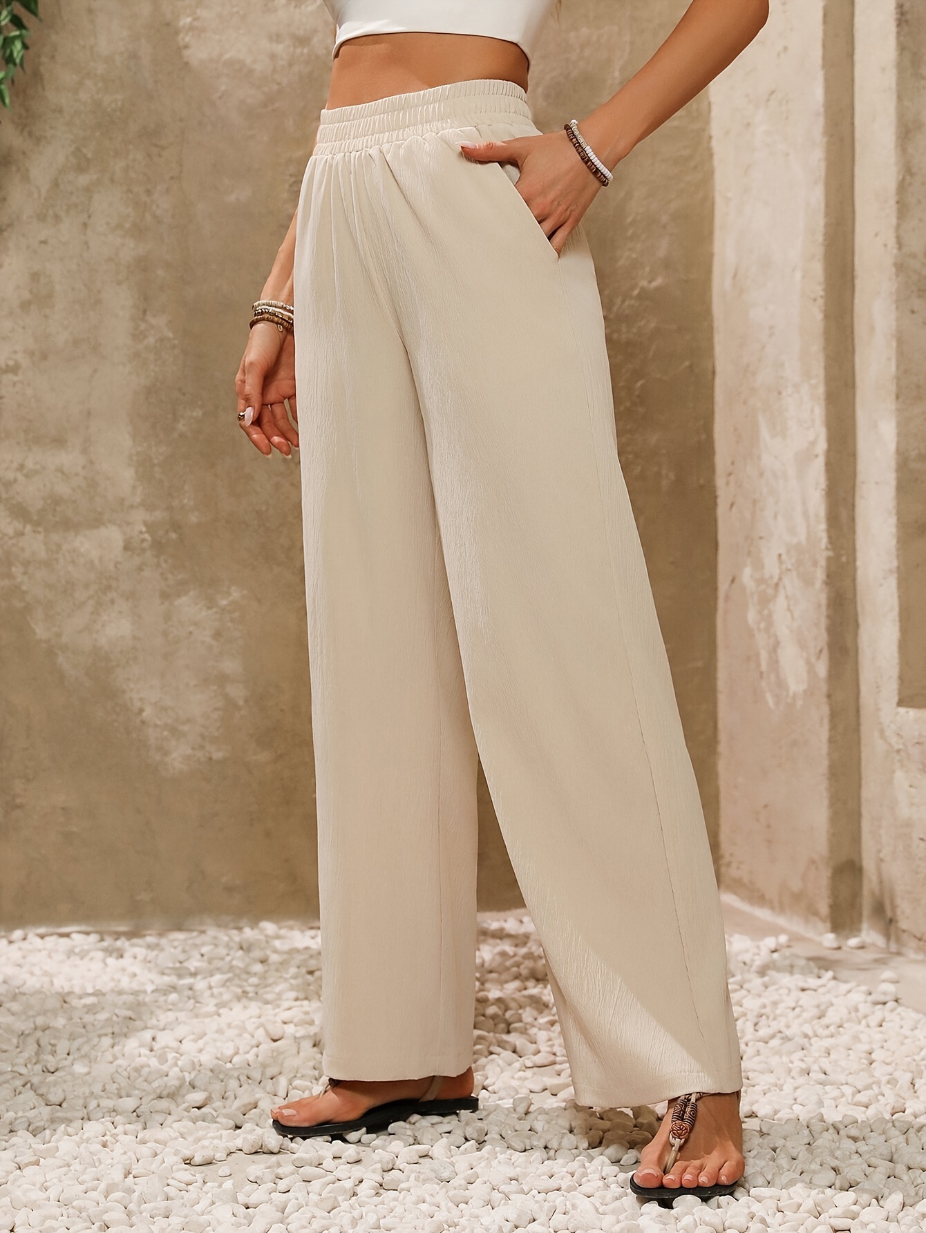 pantalones anchos color pantalones casuales cintura Temu Peru