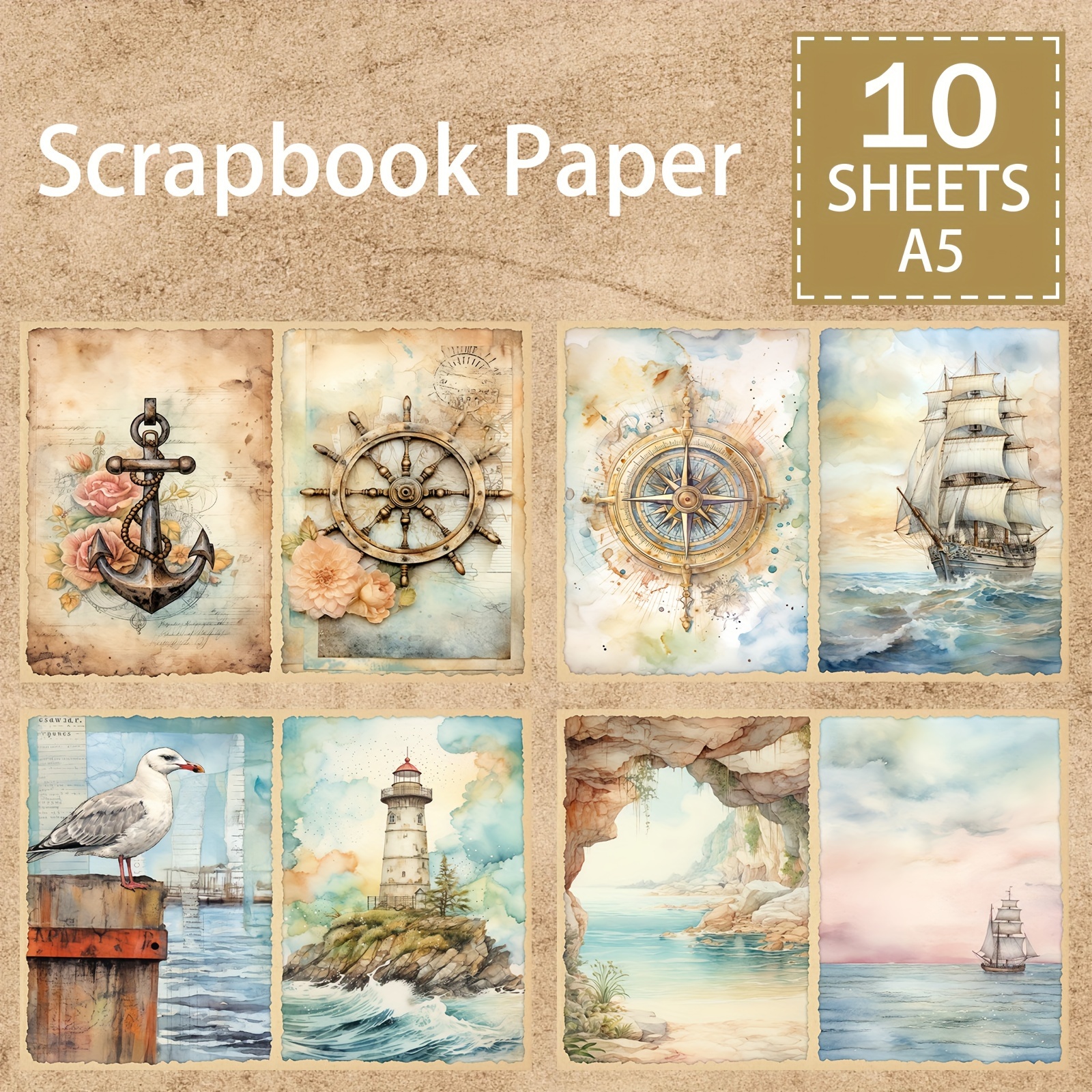 

10 Vintage Nautical Art Prints: Anchors, Shipwheels, Lighthouses, Seagulls, And More - Perfect For Scrapbooking, Journaling, Or Decorating