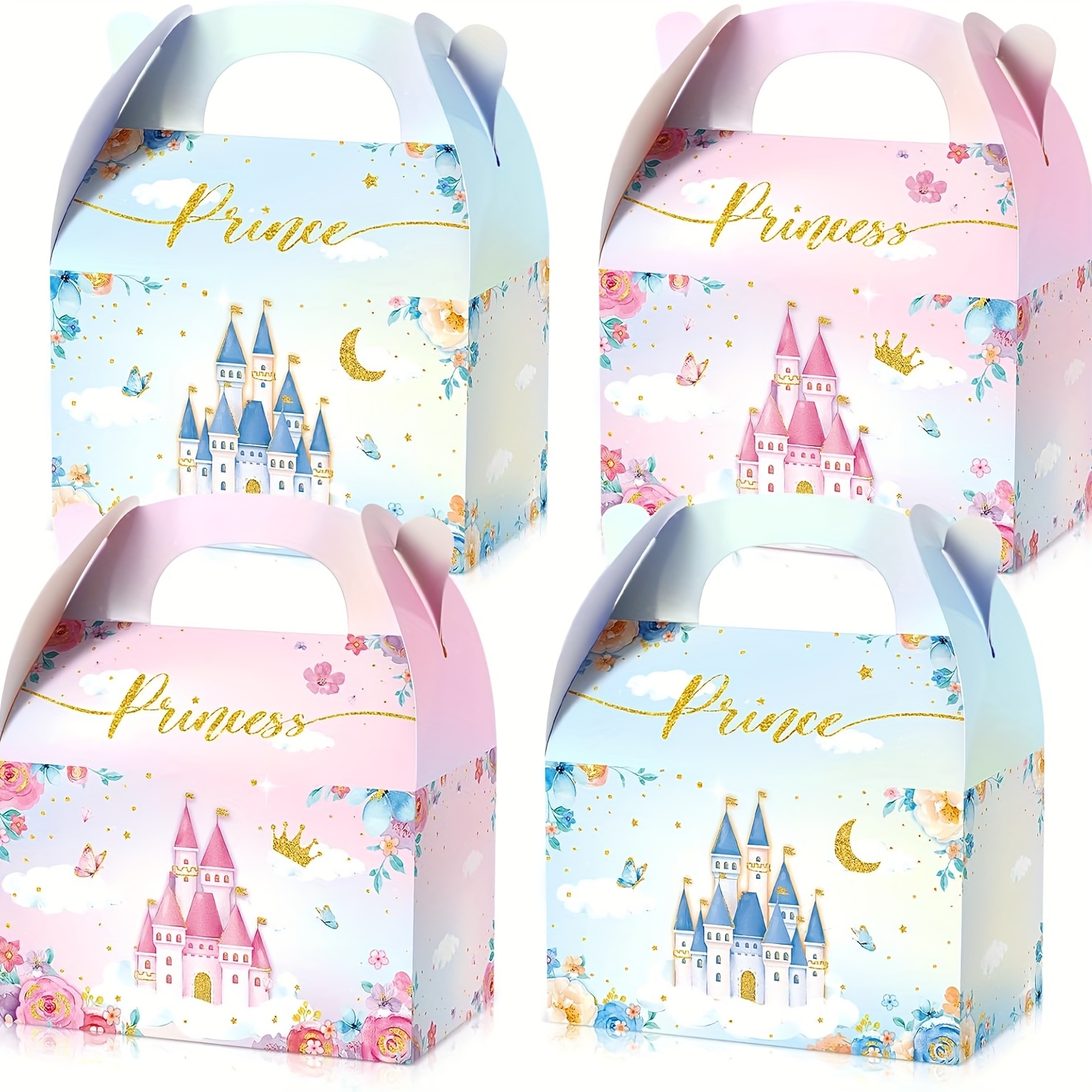 

6/12/18/24pcs, Princess And Prince Treat Boxes Pink Princess Boxes Blue Prince Castle Gift Boxes Little Princess Crown Goodie Boxes Royal Prince Cardboard Boxes For Birthday