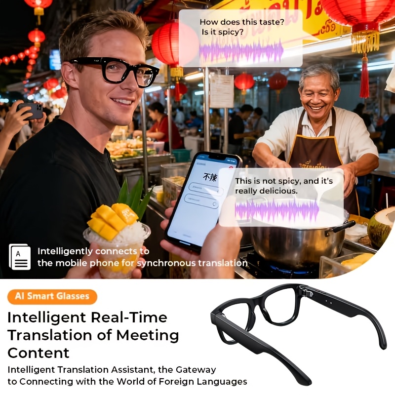 Hot New Release - AI Video Smart Glasses, Equipped with an 800W Ultra-wide HD Camera, Suitable for Vlog Shooting, One-click Photo Capture to Preserve Beautiful Moments, 1200P HD Video Recording, 32GB Built-in Large Storage, with Charging Case