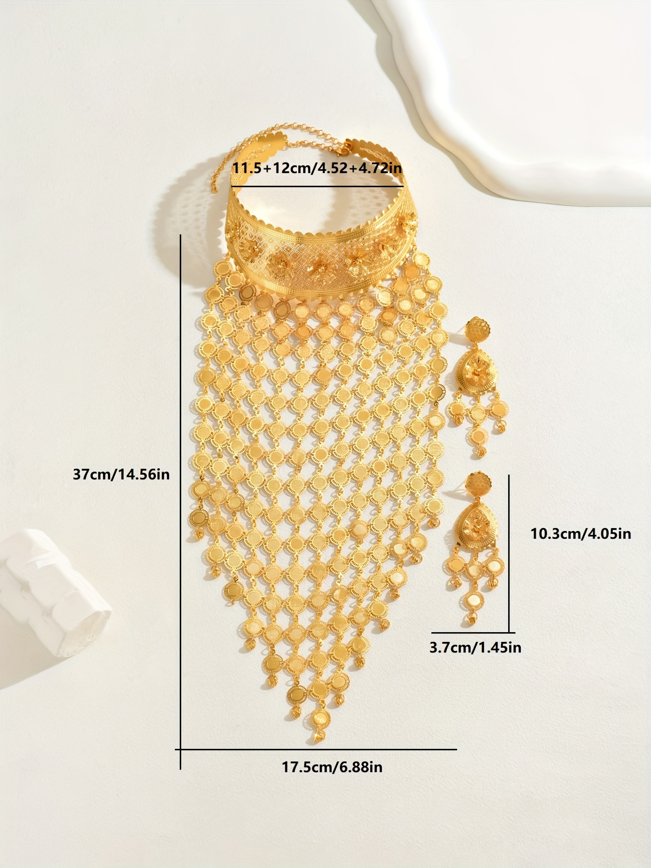 luxurious sunflower tassel jewelry set for women vintage inspired long necklace earrings   weddings and parties details 3