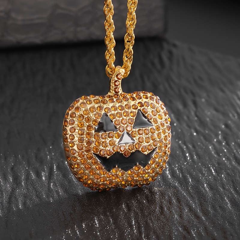 

Halloween Pumpkin Pendant Necklace For Women - Boho Vacation Style, Rhinestone Mosaic, Alloy & Other Plating, Suitable For Daily & Party Occasions, All-season Accessory