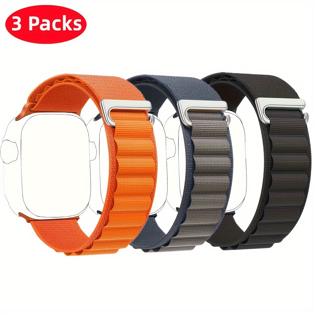 

3pcs Shiyu Alpine Loop Nylon Sport Watch Bands For Apple Watch Ultra/se/series 10/9/8/7/6/5/4/3/2/1 - Adjustable Closure, Straps In Orange, Gray, Black - Ideal Gift For , Apple Watch Accessories