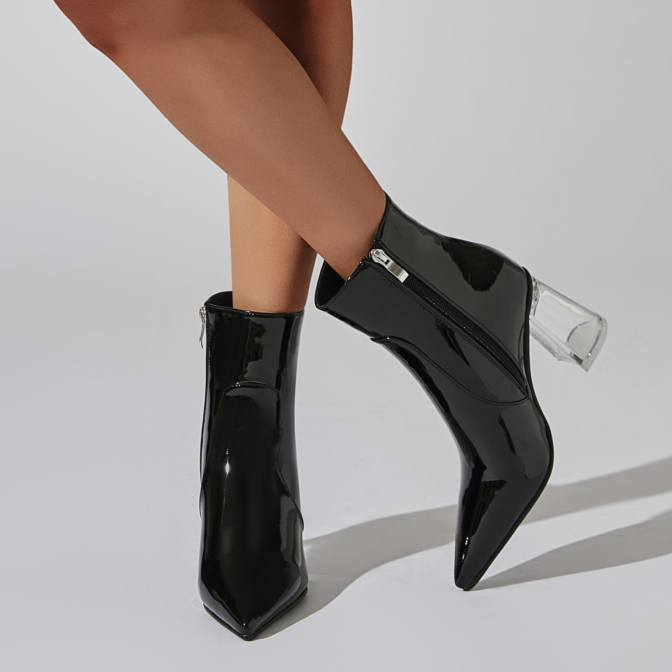 Clear chunky heel booties online