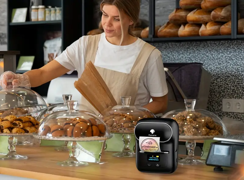 phomemo m110 label maker wireless label printer with one roll 40x30mm thermal sticker label thermal label printer for store owner small business address logo clothing mailing sticker printer for phones pc mini labeler for barcode document product information details 9