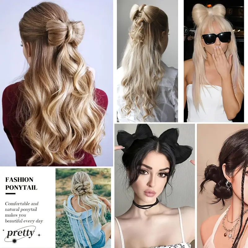 elegant bowknot hairpiece with 14 natural curly synthetic ponytail dark brown blonde highlights decorative clip barrette for women and girls versatile and stylish hair accessory hair accessories details 3