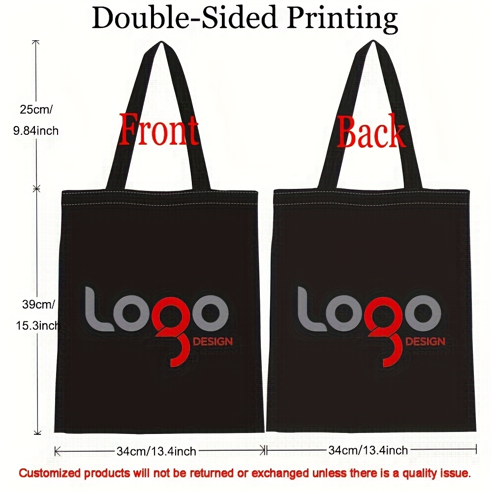 Image of Customizable Photo/text/logo Print Tote Bag - Durable Machine Washable Shoulder Bag, Ideal For Travel, Shopping, And Work - In White, Beige, Black, Optional, Sturdy