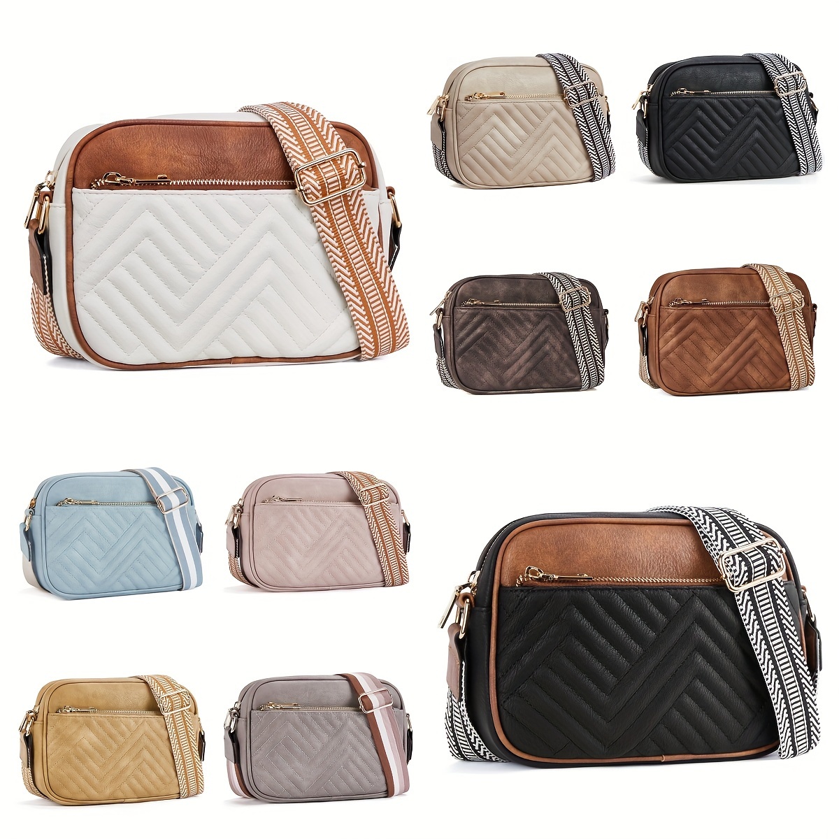 

Quilted Crossbody Bags For Women, Vegan Leather Square Purses, Small Shoulder Handbags With Wide Strap