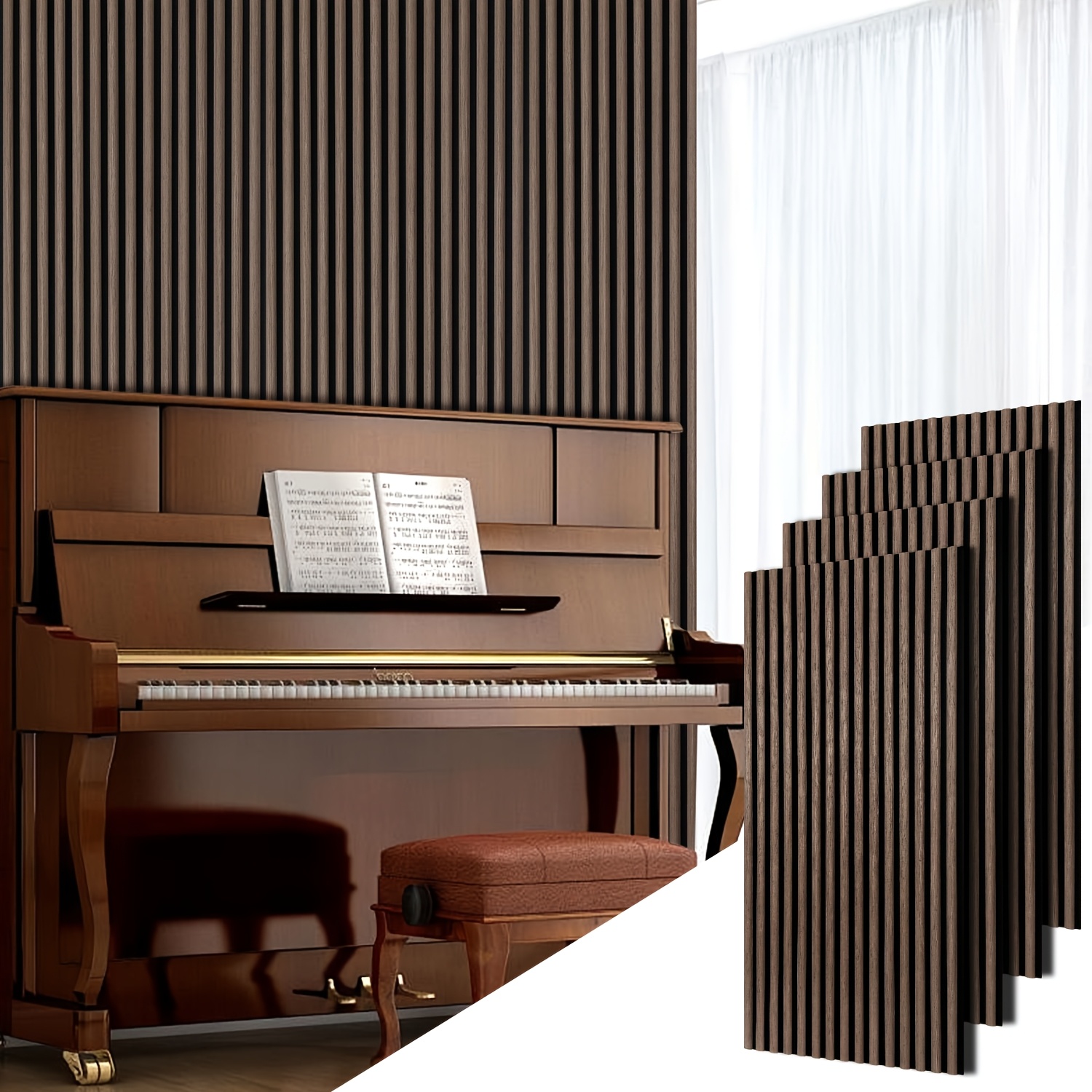 Image of Large Panel Acoustic Wall Panels Suitable For Recording & Soundproofing - Curved Wood & Felt Panels With Finish, Thick Sound-absorbing Panels For Echo,, Large Coverage For Walls/homes (no Revision)