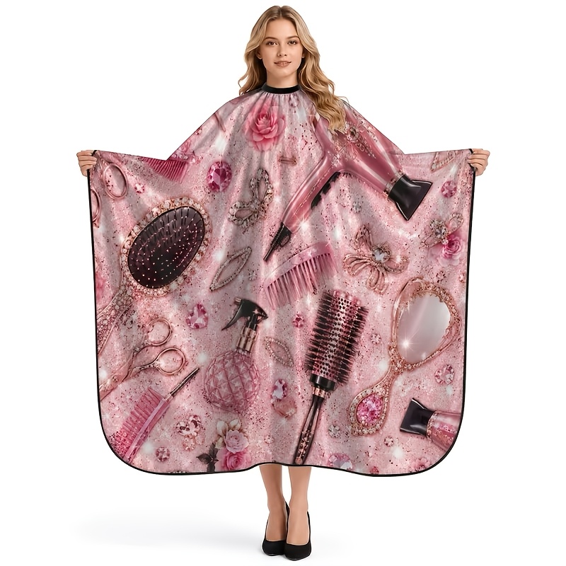 TEMU 1pc Mantellina da in Poliestere con Chiusura a , Stampa di Strass Rosa per Strumenti di e Capelli, Mantello Regolabile per Taglio Capelli da
