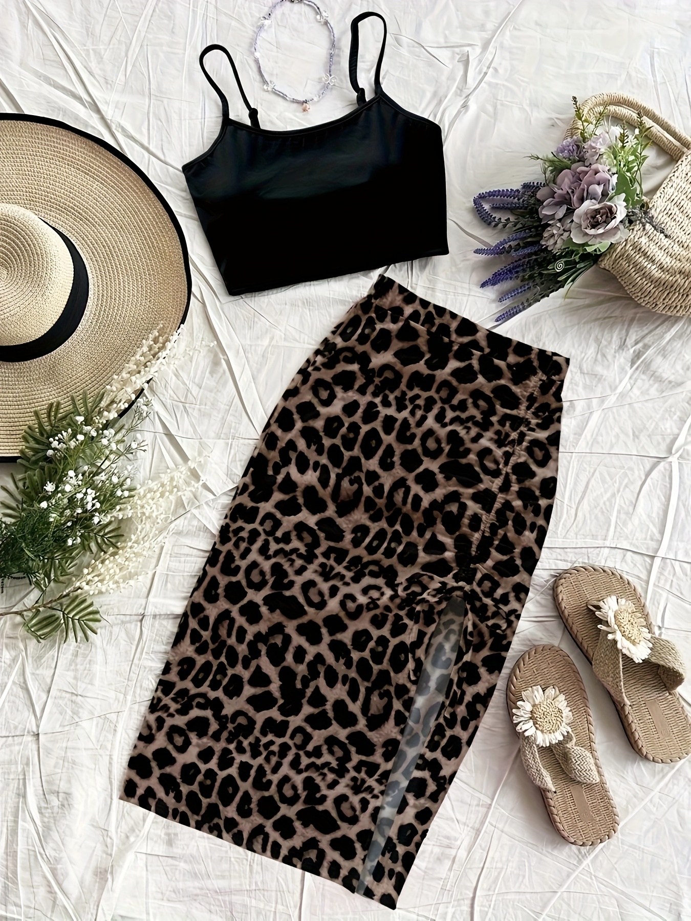 casual vacation strapless top leopard print high Temu Canada