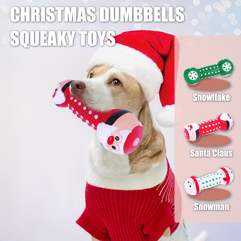 Squeaky Christmas Dog Dumbbell with Santa & Puppy Design
