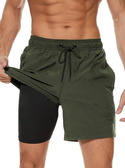 herren schnelltrocknende badeshorts strandshorts mit kompressionsfutter reißverschlusstasche