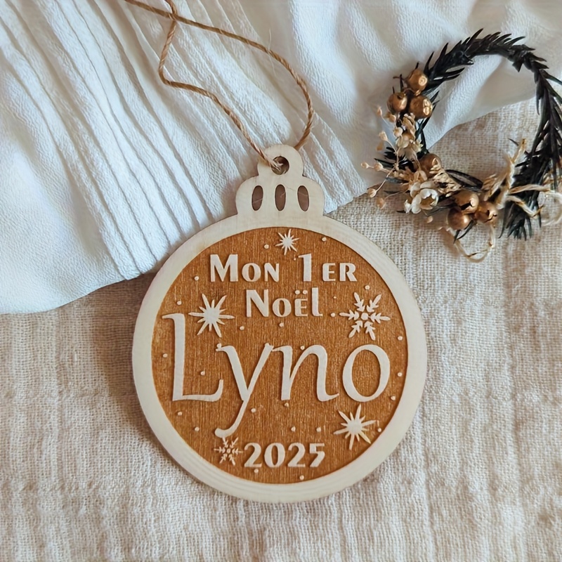 TEMU 1 Ornement de Noël Personnalisé en Bois - Laser, Style - Ornement Suspendu Personnalisé pour Sapin de Noël - Décoration , Convient pour la