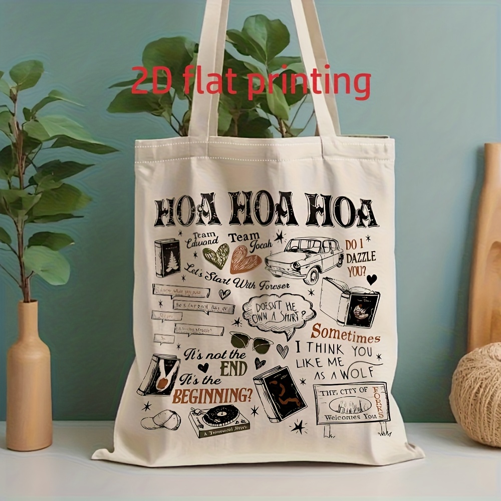 TEMU Bolso tote de gran capacidad para mujer y hombre, 1 pieza, para compras y viajes - Bolso de con estampado " HOA" por lados, bolso con texto HOA,