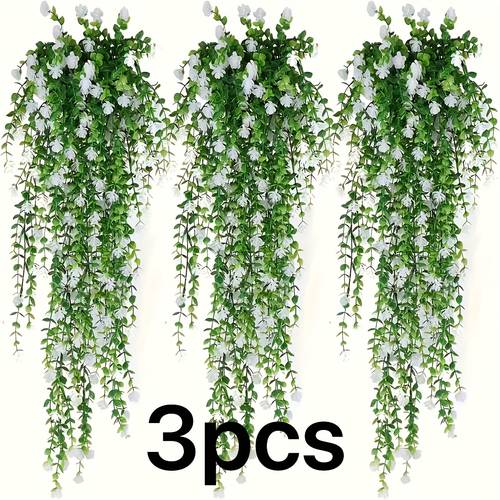 set of three faux camellia hanging plants ideal for indoor and outdoor decor sold without pots occasions like valentines day mothers day fathers day christmas and indoor wedding decorations suitable for year round use