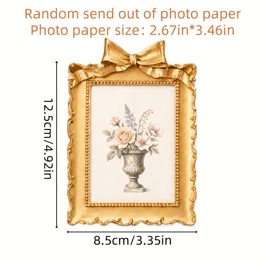 Image of French Retro Resin Photo Frame, European Style Relief Picture Frame, Mini 3-inch Photo Holder, Bedroom Desktop Decoration, Wedding Party Souvenir, Random Photo Paper Included