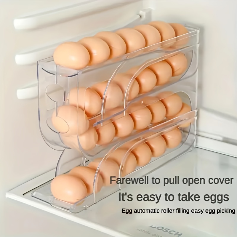 TEMU 3-tier Sliding Egg Dispenser - Automatic Rolling, Shatterproof For Fridge & Countertop, Easy Clean