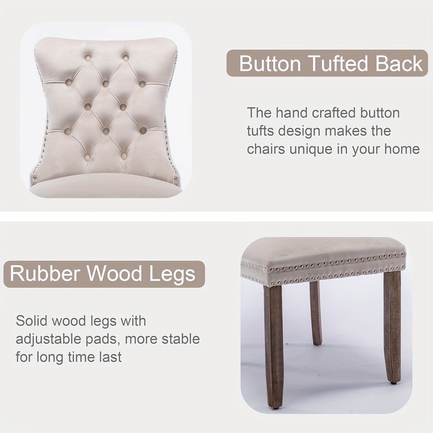 Dining Chairs Set of 2, Solid Wood Legs, Velvet Button Tufted Padded Cushion Seat and Back, for Dining Room Kitchen Accent Side Chair 10 Dining Chairs Set of 2, Solid Wood Legs, Velvet Button Tufted Padded Cushion Seat and Back, for Dining Room Kitchen Accent Side Chair - Image 10