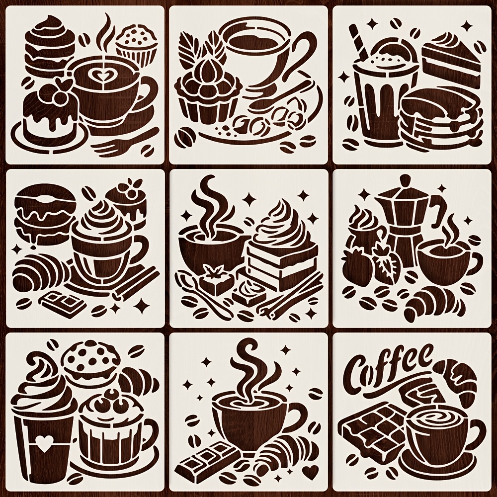TEMU 9pcs Cozy Moments Hollow Stencil Templates With Silhouette, Geometric & Floral Patterns - Compatible For Diy Crafts, Scrapbooking, Card Making,