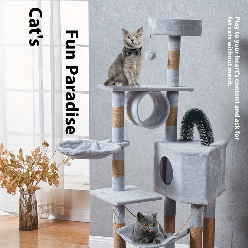 

Cat's Fun Paradise: Large Wooden Cat Tree With Cat House, Cat Bed, Scratching Posts, And Hanging Beds For All Breeds Of Cats