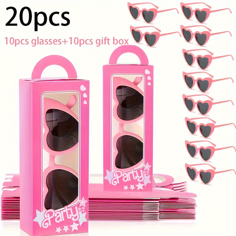 

20pcs/10 Sets Of Pink Gift Boxes: 10 Sets Of -shaped Glasses And 10 Pink Boxes - Ideal For Birthdays, Weddings, Bridal Showers, And More - Easy To Hold And .