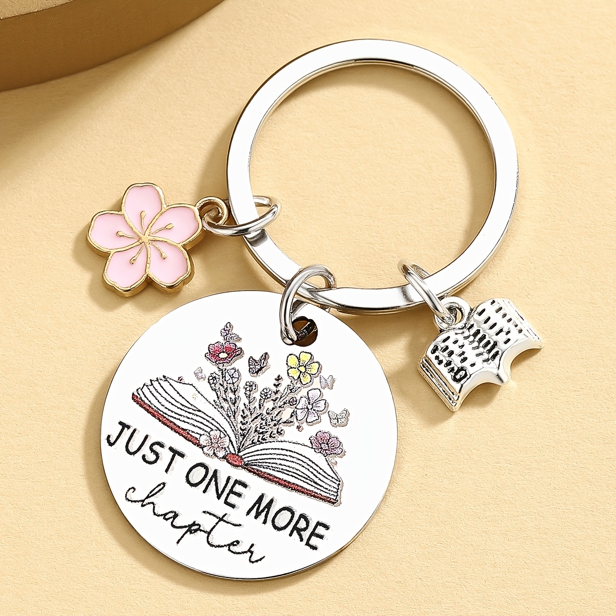 Image of Single Bookmark Keychain | Iron And Stainless Steel Book Gift For Readers, Decorative Round Pendant With Alphabet Theme, Ideal For Birthdays