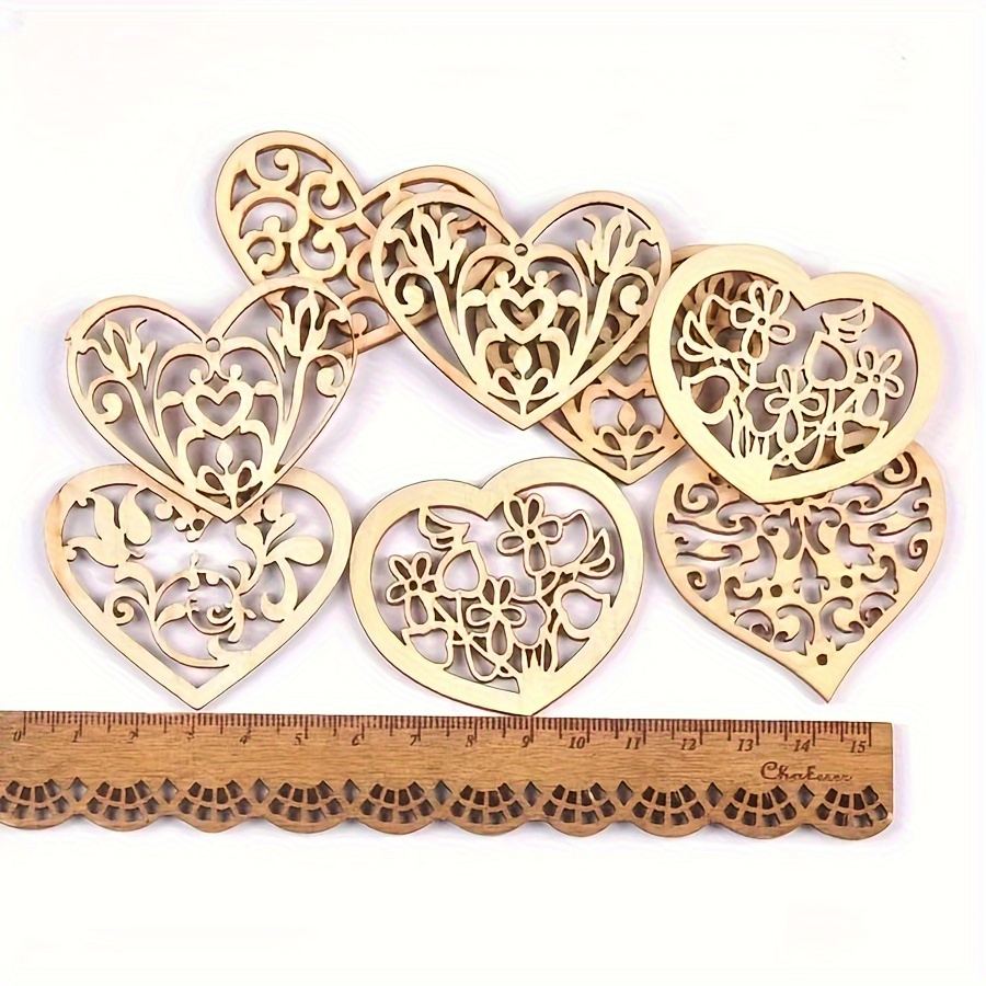 

10/30/50pcs 2.08*2.08inch Wooden Crafts Hollow Wooden Pieces Hole Hanging Ornaments Home Decoration Pendant Party Decoration Country Wedding 10 Different Love