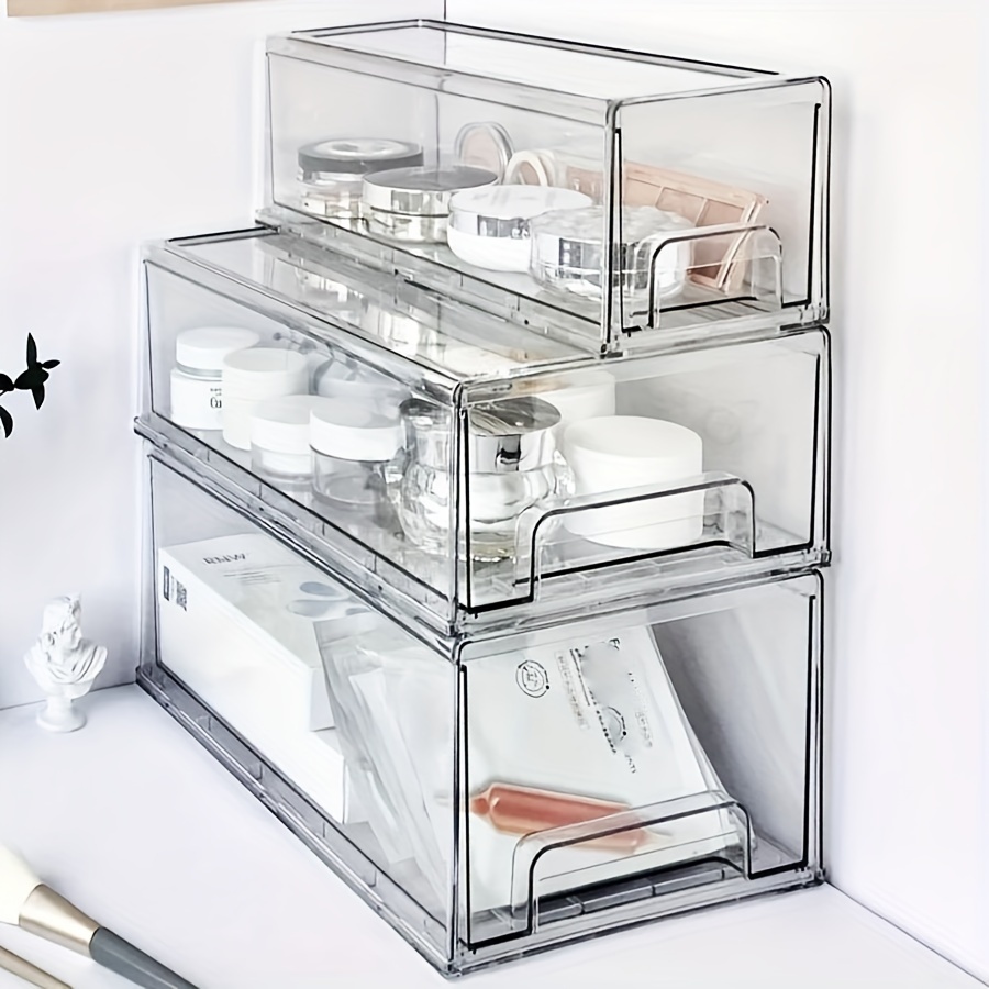 

Acrylic Cosmetic Organizer, Transparent Luxury Drawers, Large Capacity Dust-proof Storage, Bathroom Accessory, Plastic, Polished Finish, No Power Required, For Home, Kitchen, Bathroom Use