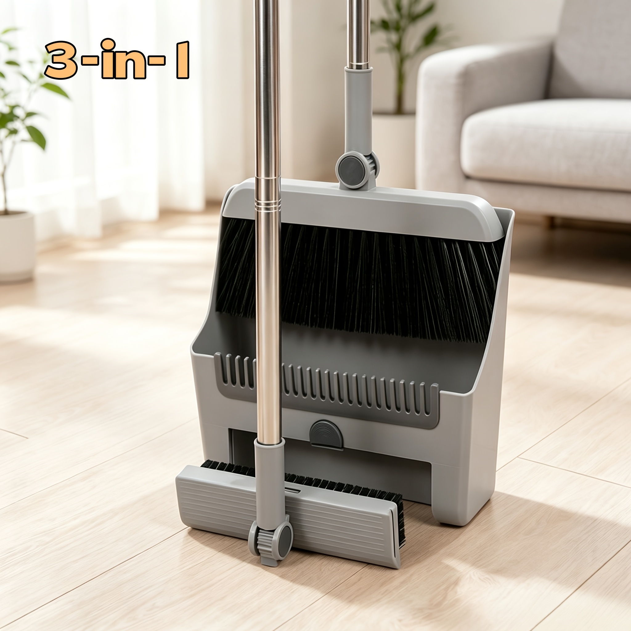 TEMU Ensemble balai et pelle pliable 2-en-1/3-en-1, tête rotative à 180° avec dents de peigne non , élimination rapide de la poussière, convient aux