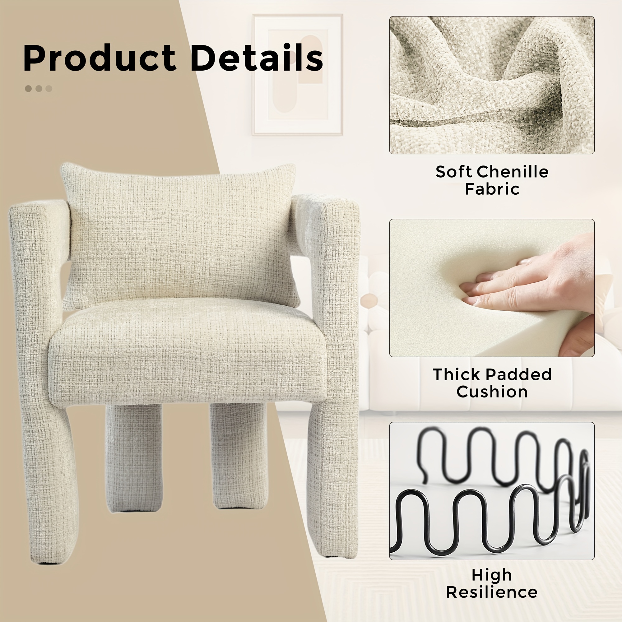 2 set of moden chenille accent chair upholstered barrel dining chair with a curved backrest and armrests side chair for living room with comfortable cushions and pillows details 2