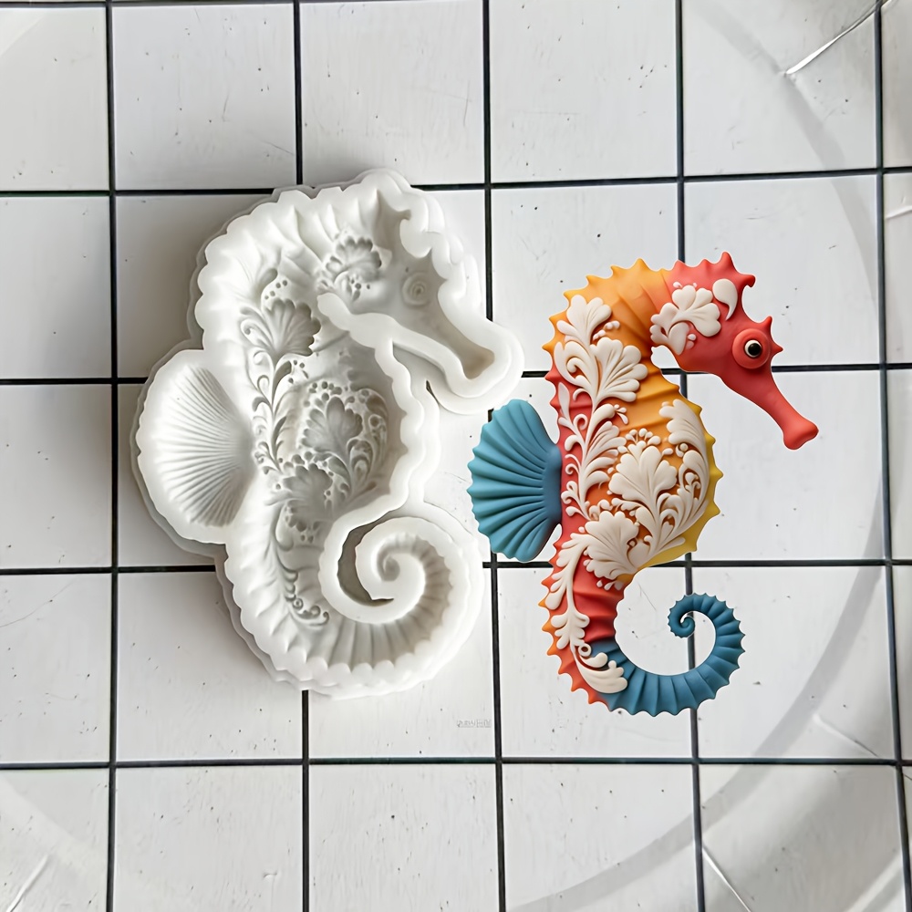 1pc Seahorse Fondant Silicone Mold, Resin Casting Mold, Biscuit Mold, Easy Demolding And Reusable